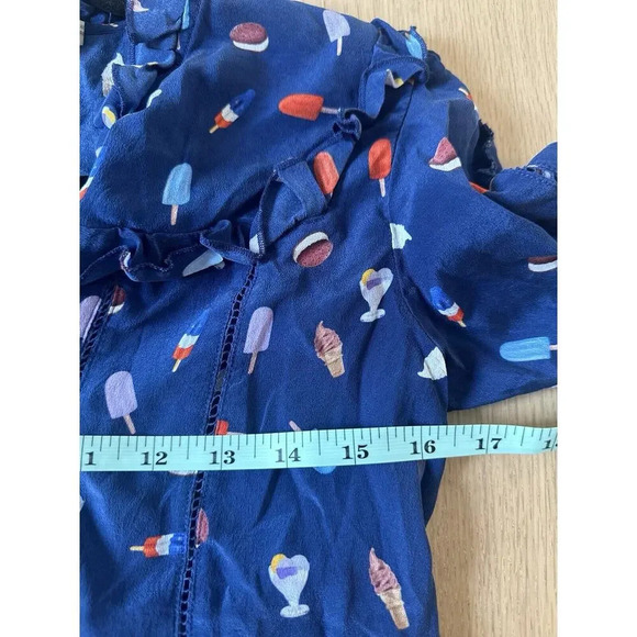 ALICE AND OLIVIA Ice Cream print Ruffle Blouse 100% Silk Size XS 1354 - Picture 12 of 13